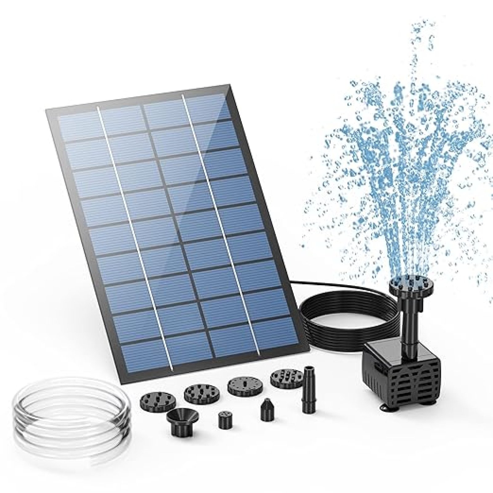 AISITIN 2.5W Solar Fountain Pump DIY Outdoor Solar Water Fountain Pump with 6 Nozzles and 4ft Water Pipe Solar Powered Pump for Bird Bath Ponds Garden and Fish Tank Garden Pond